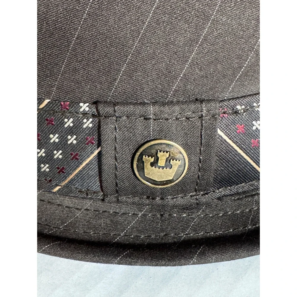 Goorin Bros Brown Pinstripe Wool Blend Fedora Hat Small Brass Logo Pin Band